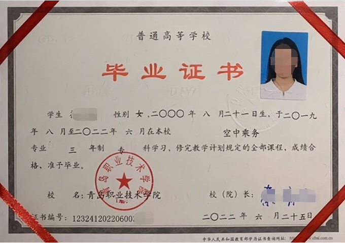 大方青岛职业技术学院毕业证样本图片
